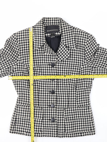 Warehouse Women's Black Houndstooth Wool Blend Suit Jacket Size 12