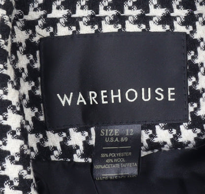 Warehouse Women's Black Houndstooth Wool Blend Suit Jacket Size 12