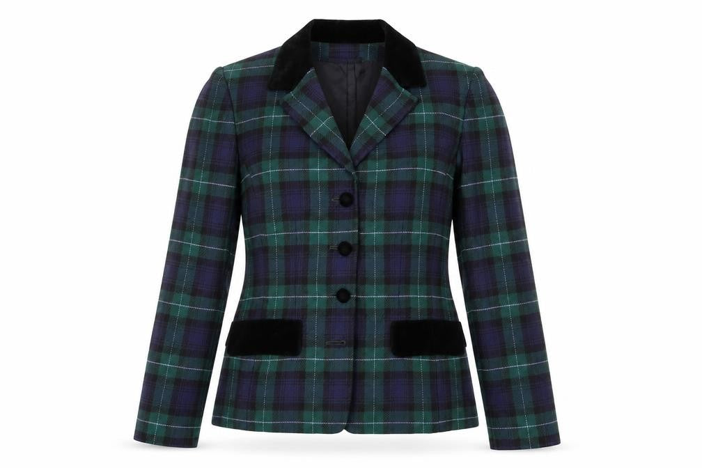 Liz Claiborne Classics Women's Green Check Wool Blazer Size 8 Single-Breasted