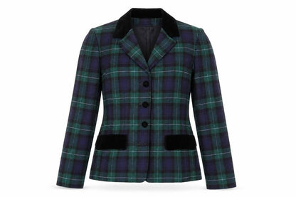 Liz Claiborne Classics Women's Green Check Wool Blazer Size 8 Single-Breasted