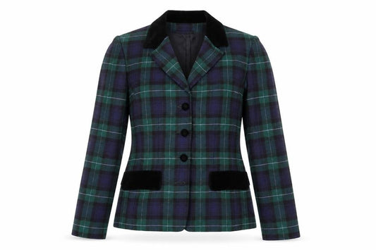 Liz Claiborne Classics Women's Green Check Wool Blazer Size 8 Single-Breasted
