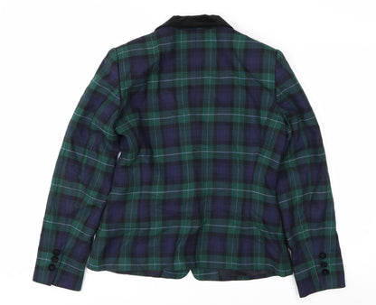 Liz Claiborne Classics Women's Green Check Wool Blazer Size 8 Single-Breasted