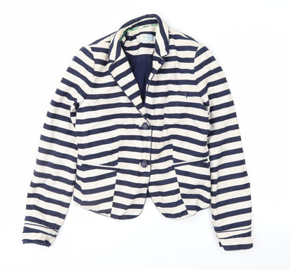 Boden Women Blue Striped Linen Cotton Blazer UK 10 Regular Fit