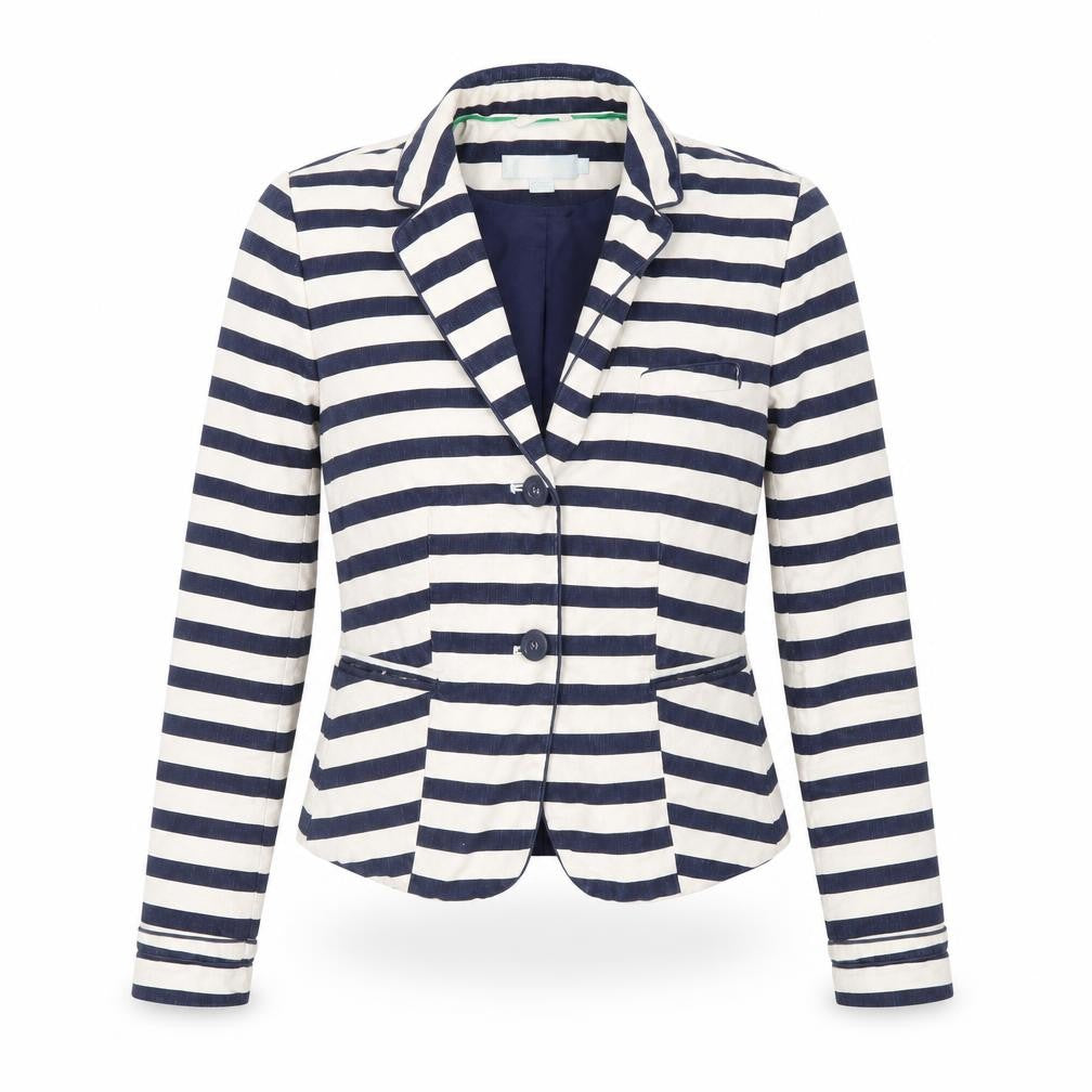 Boden Women Blue Striped Linen Cotton Blazer UK 10 Regular Fit