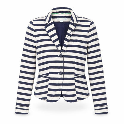 Boden Women Blue Striped Linen Cotton Blazer UK 10 Regular Fit