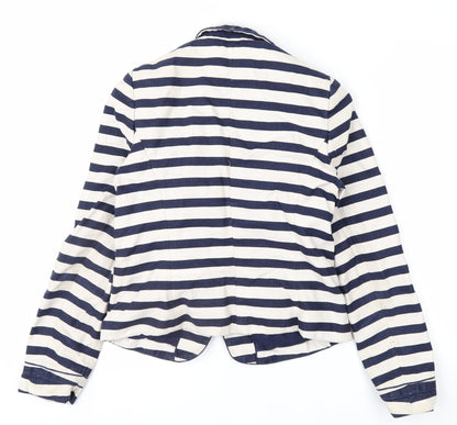 Boden Women Blue Striped Linen Cotton Blazer UK 10 Regular Fit