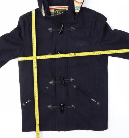 Squad Men’s Blue Cotton Duffle Coat Jacket Size M Hooded Mid-Length