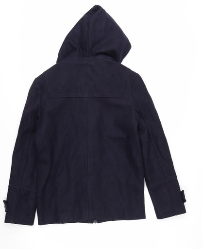 Squad Men’s Blue Cotton Duffle Coat Jacket Size M Hooded Mid-Length