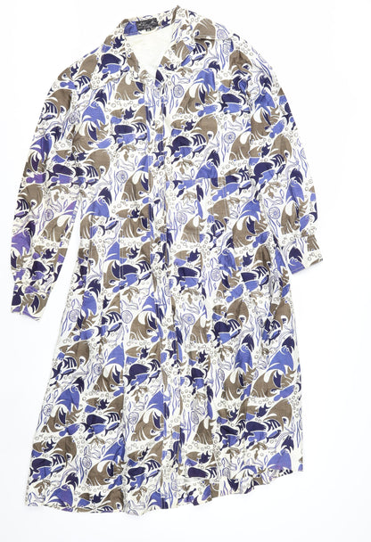 Khanitha Women’s Multicoloured Long Cotton Belted Overcoat Size 12