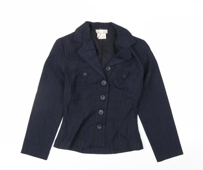 R Petites Navy Pinstripe Petite Blazer Womens Size 2 Wool Blend