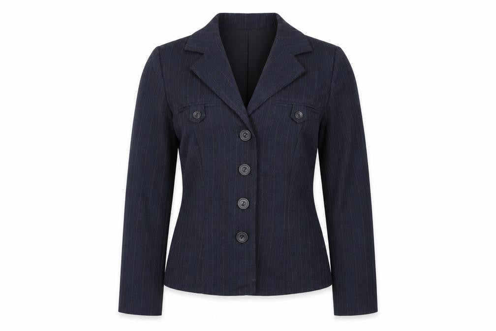 R Petites Navy Pinstripe Petite Blazer Womens Size 2 Wool Blend