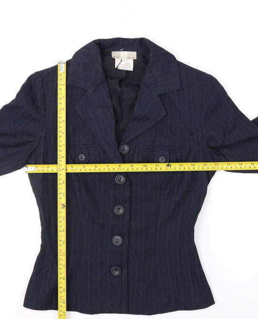 R Petites Navy Pinstripe Petite Blazer Womens Size 2 Wool Blend