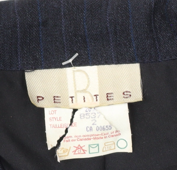 R Petites Navy Pinstripe Petite Blazer Womens Size 2 Wool Blend