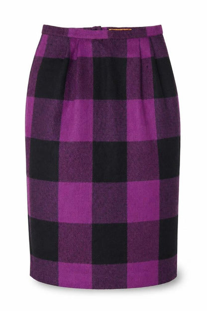 Touareg de Vitos Women’s Purple Check Wool Pencil Skirt Size 12