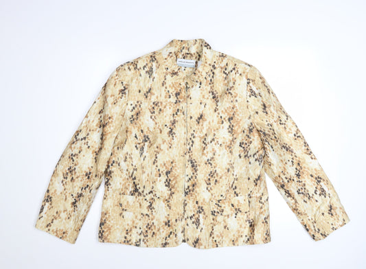 Alfred Dunner Womens Beige Metallic Geometric Petite Zip Jacket Size 12