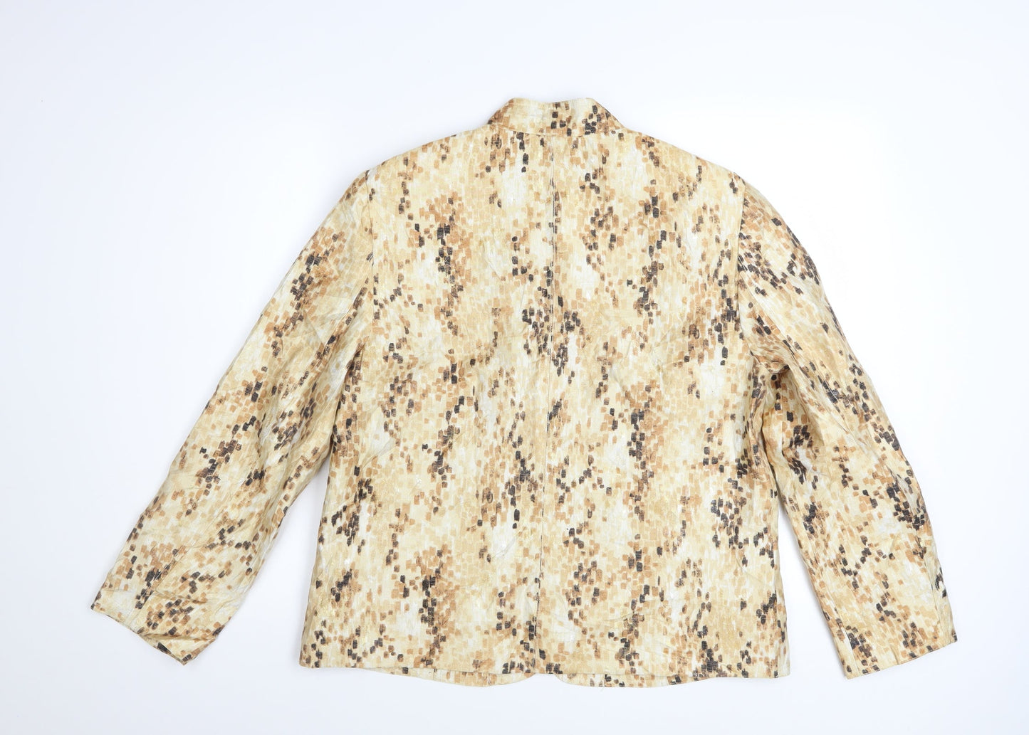 Alfred Dunner Womens Beige Metallic Geometric Petite Zip Jacket Size 12