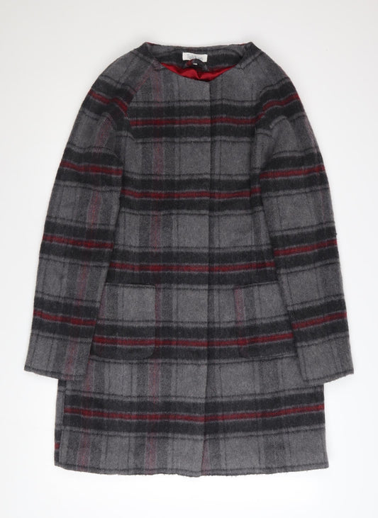 Tulchan Women's Grey Checked Wool Blend Mid-Length Coat Size 10
