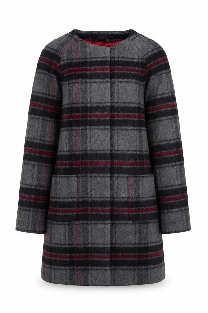 Tulchan Women's Grey Checked Wool Blend Mid-Length Coat Size 10