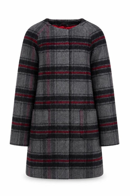Tulchan Women's Grey Checked Wool Blend Mid-Length Coat Size 10