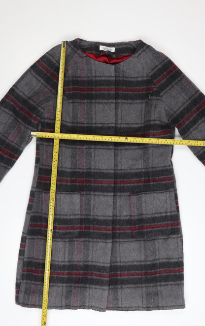 Tulchan Women's Grey Checked Wool Blend Mid-Length Coat Size 10