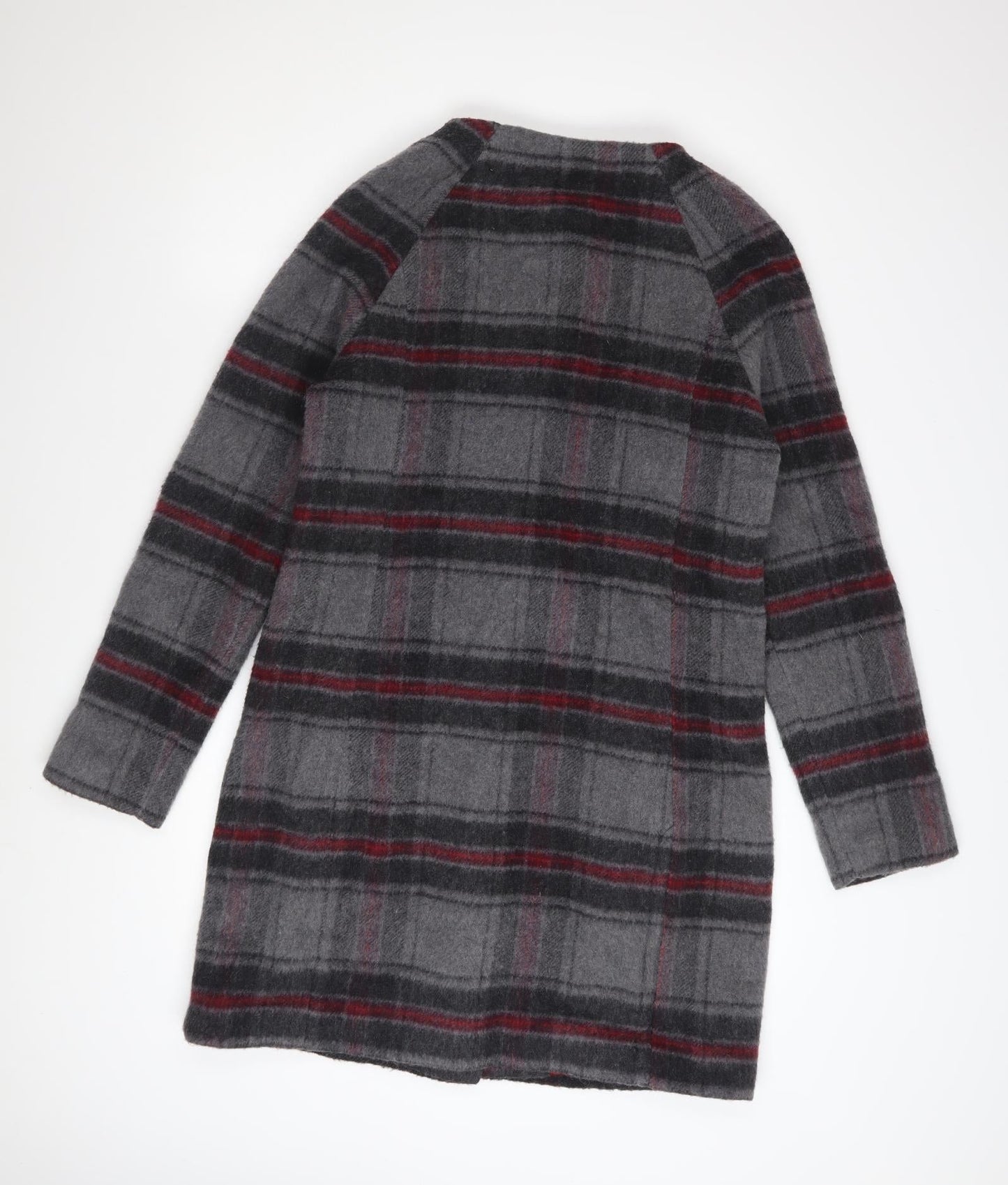 Tulchan Women's Grey Checked Wool Blend Mid-Length Coat Size 10