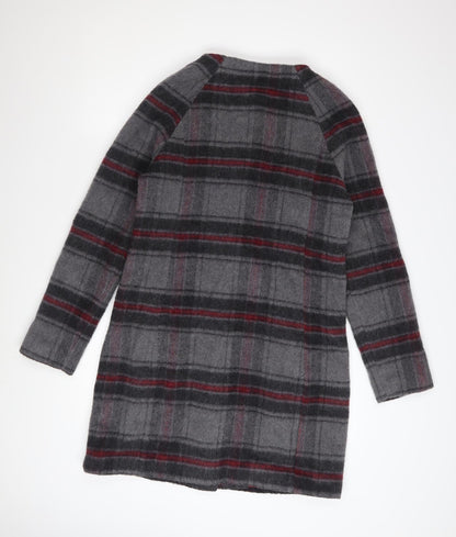 Tulchan Women's Grey Checked Wool Blend Mid-Length Coat Size 10