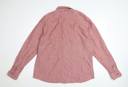 Marks and Spencer Men’s Red Long Sleeve Button-Down Cotton Shirt XL