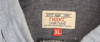 Next Men’s Blue Cotton Button-Down Long Sleeve Casual Shirt XL