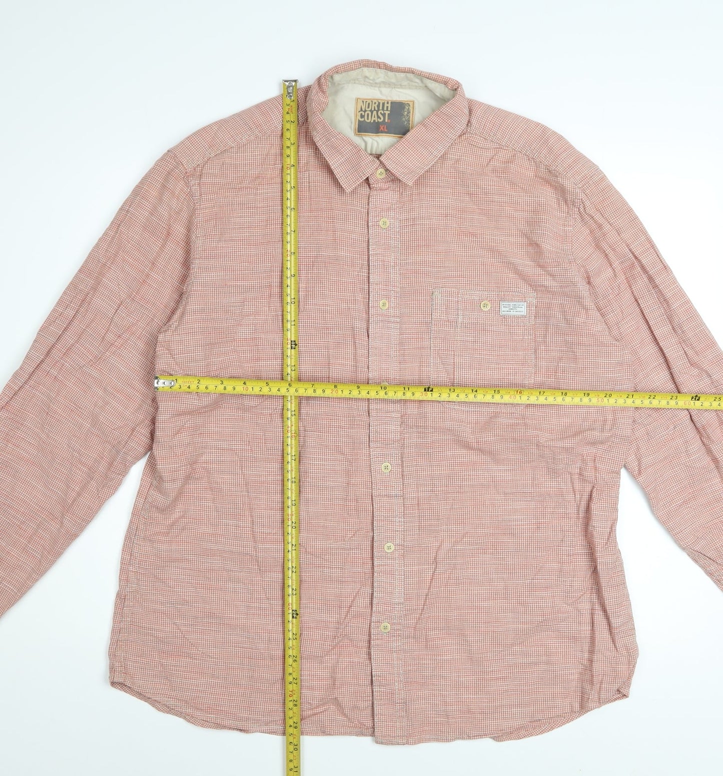 Marks and Spencer Men’s Red Check Cotton Long Sleeve Button-Up Shirt XL
