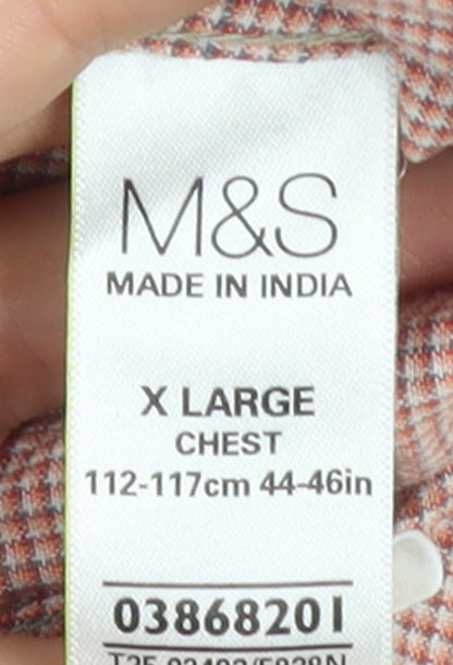 Marks and Spencer Men’s Red Check Cotton Long Sleeve Button-Up Shirt XL