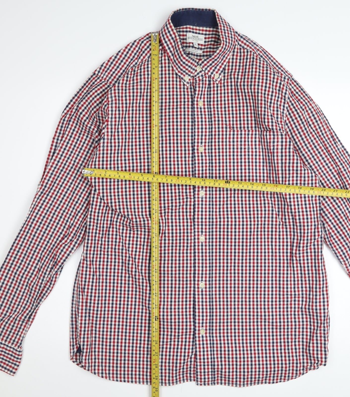 Next Men's Multicoloured Checked Long Sleeve Cotton Button-Up Shirt XL