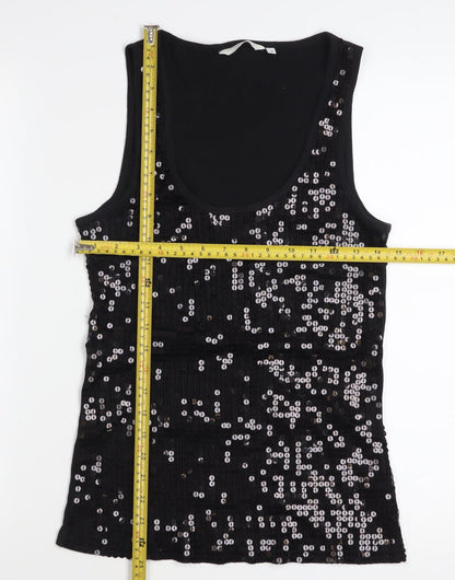 New Look Women Black Sequin Tank Top Size 16 Party Camisole