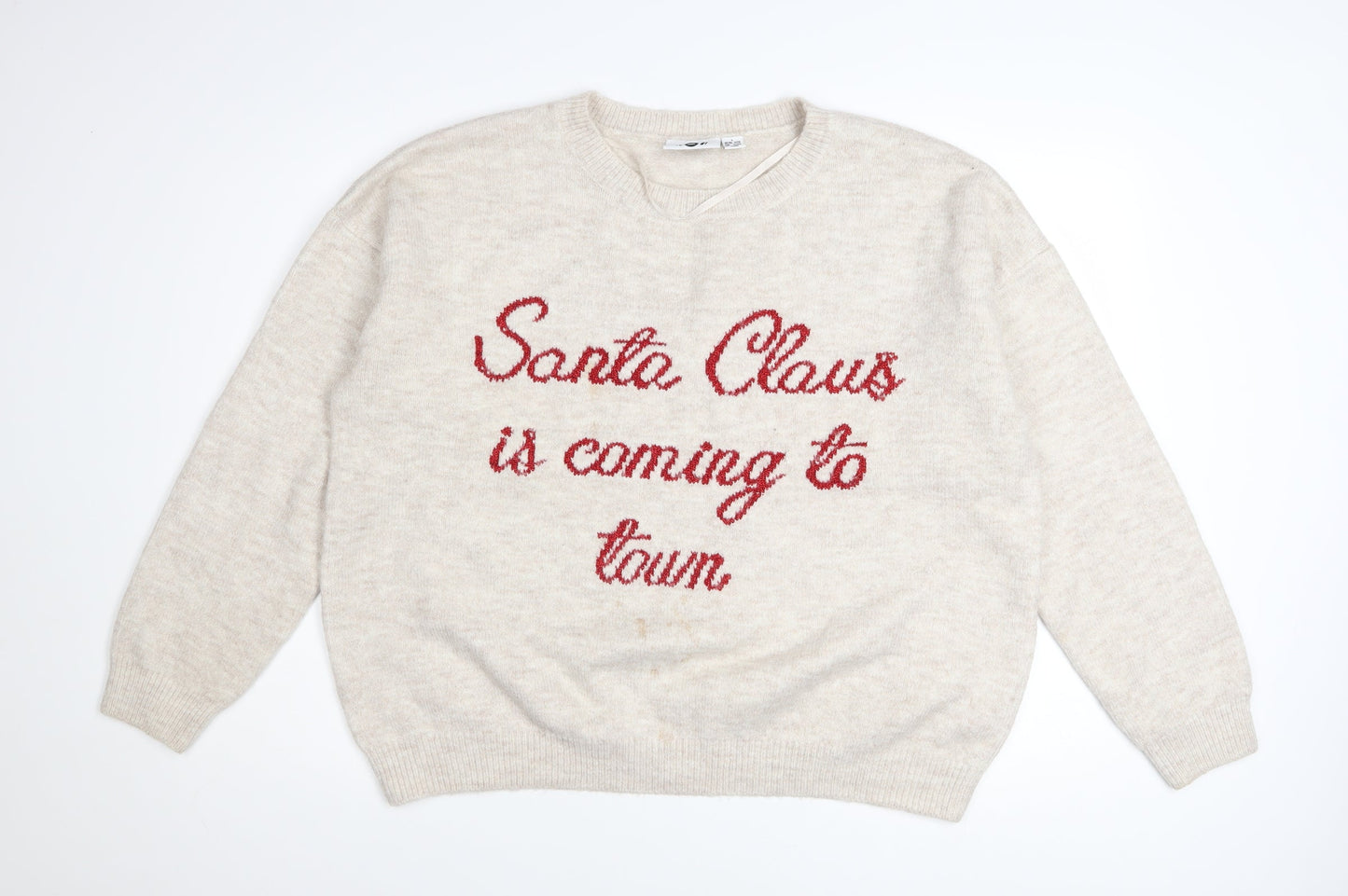 Lyrics By Ink Womens Beige L Christmas Jumper Pullover Sweater