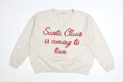 Lyrics By Ink Womens Beige L Christmas Jumper Pullover Sweater