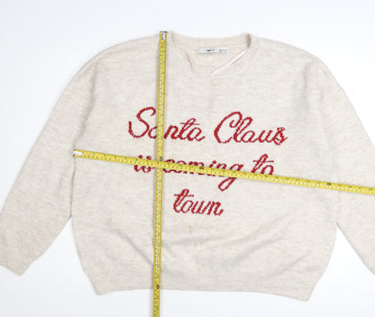 Lyrics By Ink Womens Beige L Christmas Jumper Pullover Sweater