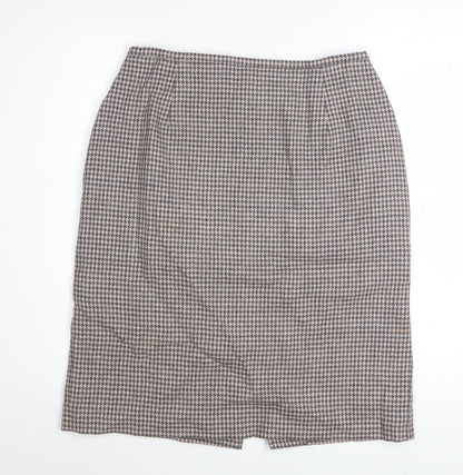 Rena Rowan for Saville Womens Brown Wool Houndstooth Pencil Skirt Size 12