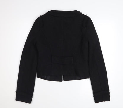 Warehouse Women Black Tweed Cropped Blazer Jacket UK 8 Wool Blend