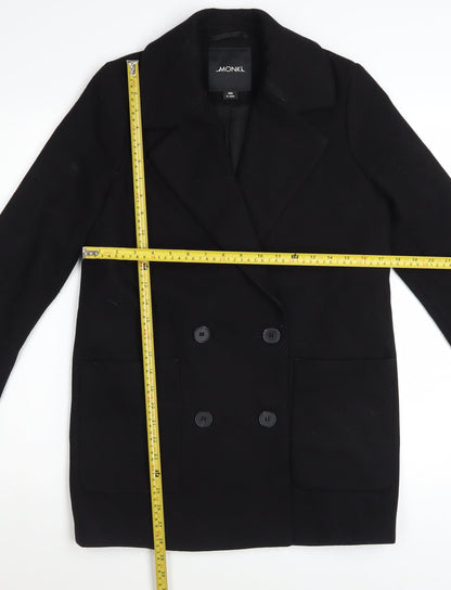 Monki Womens Black Wool Blend Pea Coat XXS Regular Fit