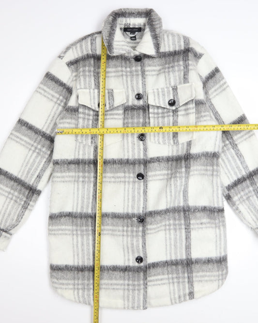 New Look Women's Grey Check Shacket Jacket Size 8