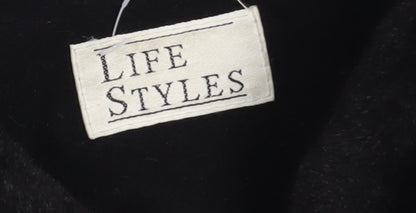 Life Styles Womens Black Wool Cashmere Hooded Coat Size 12