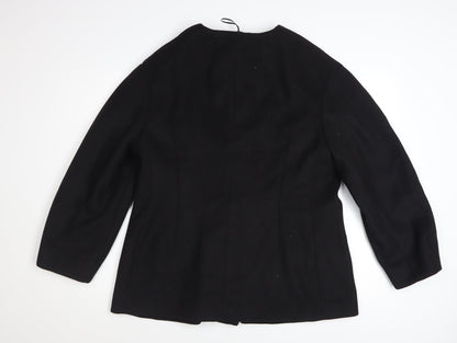 Marks and Spencer Womens Black Size 16 Collarless Wool Blend Jacket