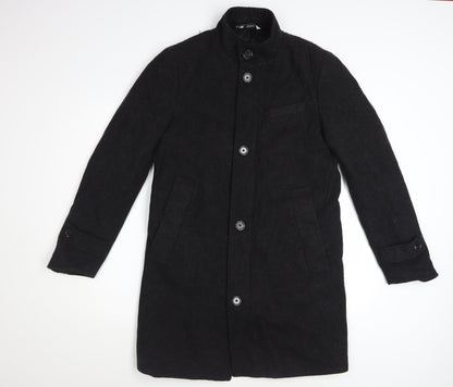Zara Men's Black Wool Blend Mid-Length Overcoat Size S Classic