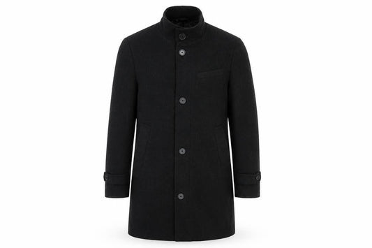 Zara Men's Black Wool Blend Mid-Length Overcoat Size S Classic