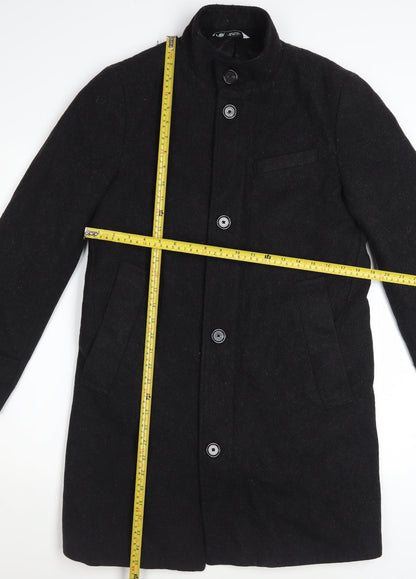 Zara Men's Black Wool Blend Mid-Length Overcoat Size S Classic