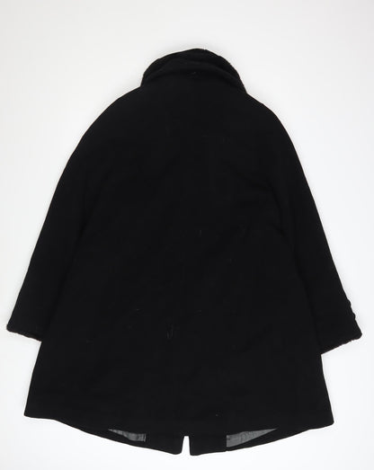 Jones New York Petite Black Wool Cashmere Fur Trim Coat Size 12