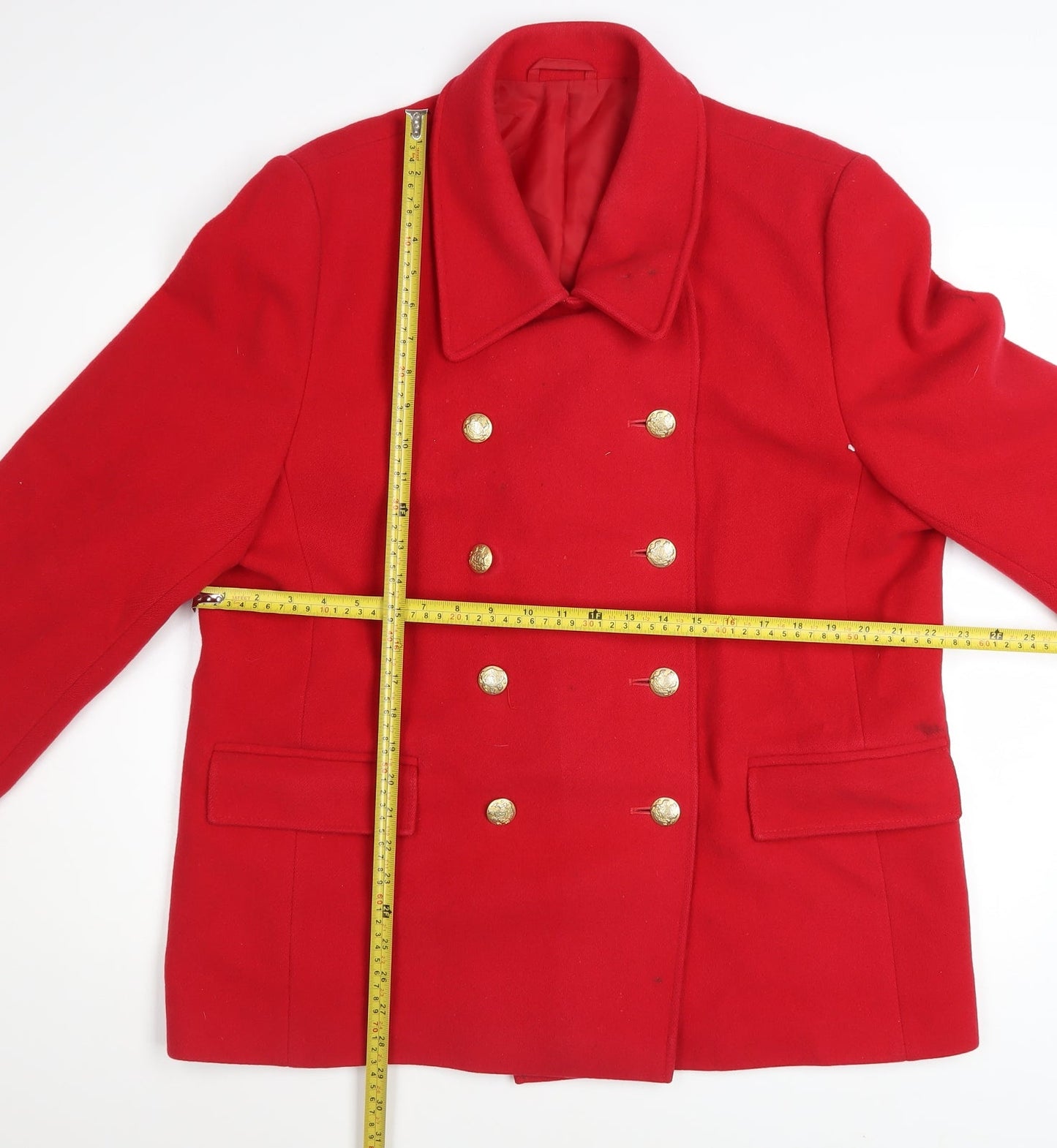 Marks and Spencer Women’s Red Wool Petite Pea Coat UK 18 Classic Style