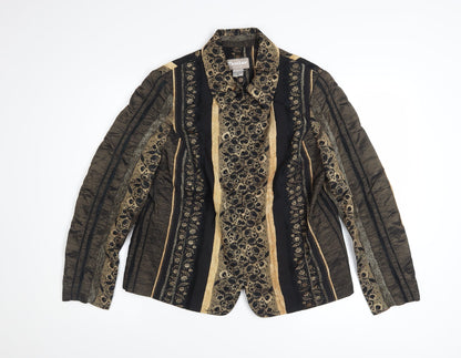 TanJay Womens Petite Gold Black Striped Blazer Jacket Size 8