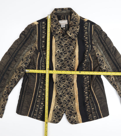 TanJay Womens Petite Gold Black Striped Blazer Jacket Size 8