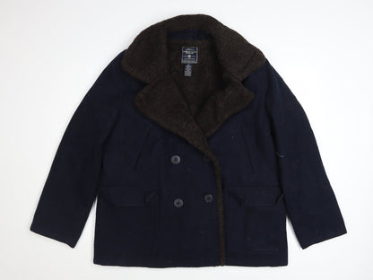 American Eagle Mens Blue Wool Pea Coat Size L Classic Winter Jacket