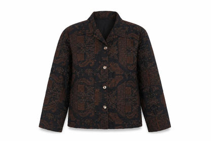 Chico's Women's Brown Silk Embroidered Long Sleeve Button-Up Shirt M